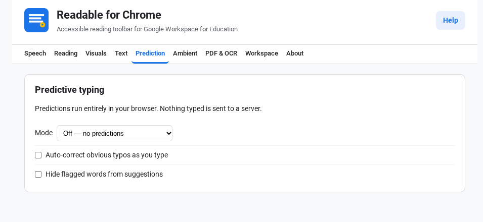 The Settings Prediction tab showing mode dropdown and configuration options